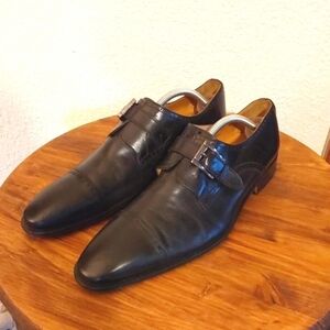 John Nordstrom Mens Black Italian Leather Buckle Slip on Dress Shoes Sz.10M